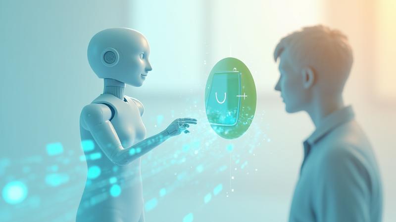Graphic showing a seamless chat transition from an AI icon to a human customer service agent's avatar.